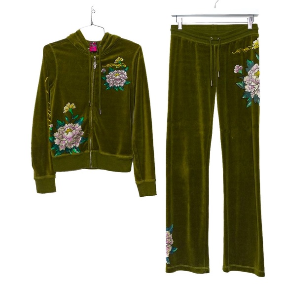 Ed Hardy Other - SOLD - Vintage Early 2000s Ed Hardy Green Velour Geisha Tracksuit - Size XS